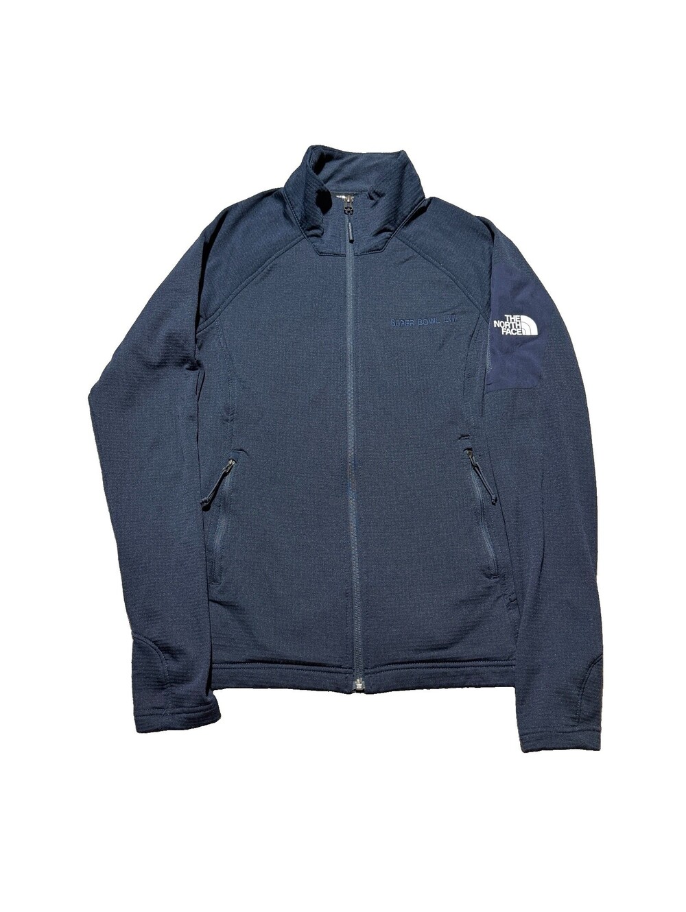 Women's The North Face Mountain Peaks Fleece Jacket Zip Navy Super Bowl Logo Sm